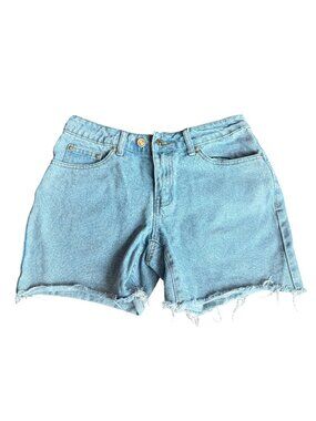 Edikted Light Wash Denim Shorts High-Waisted Distressed Raw Hem Size Small Women